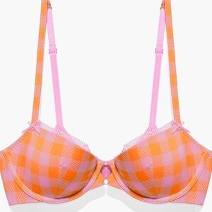 Savage X Fenty Women's GINGHAM UNLINED IN CHECK'D OUT PRINT PLUNGE BRA 34A NWT